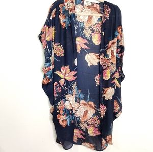 Umgee Floral Navy Blue Bohemian Festival Kimono Cover-up S/M